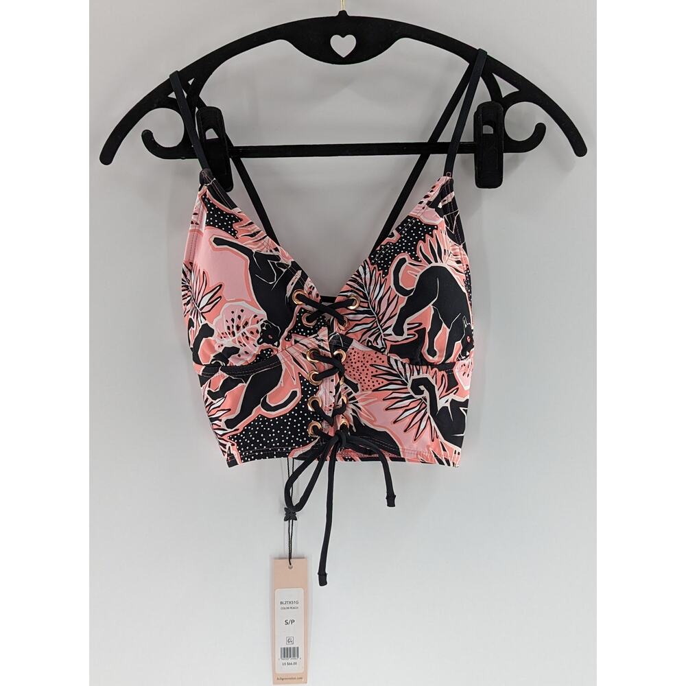 BCBGeneration Swim Lace Up Bikini Top Animal Print Top - Picture 9 of 11